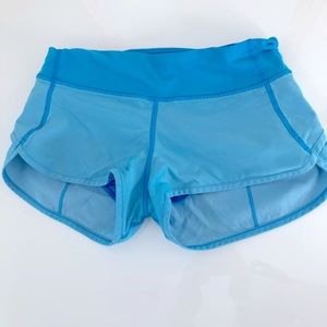 Lululemon blue speed up shorts, size 2